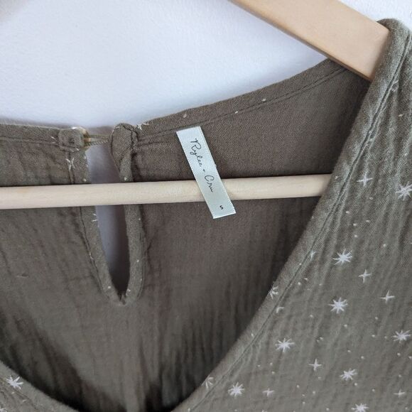 Rylee and Cru Olive Stars Velvet Tie Mini Dress S Small - Picture 5 of 7